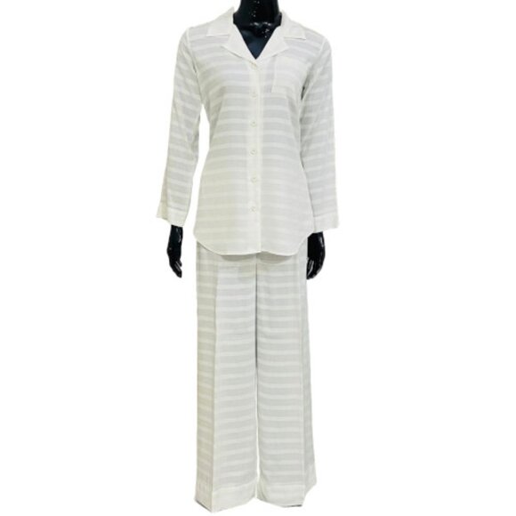 SoieRose Other - SoieRose Women's 100% Cotton White Self-Stripe Pajama Set - SR-1067